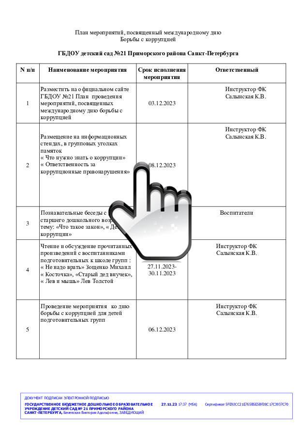 План мероприятий, посвященный международному дню борьбы с коррупцией 